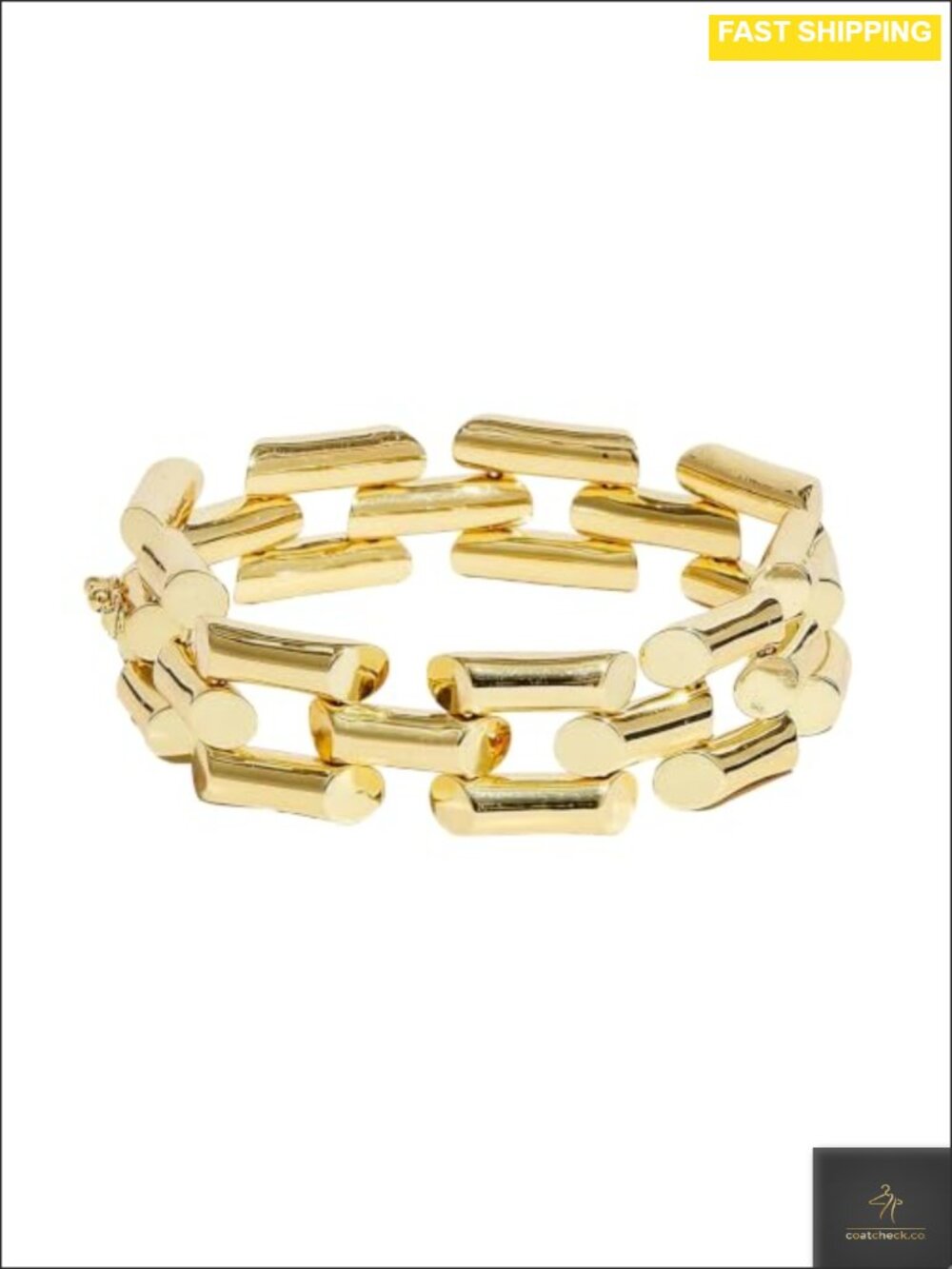 18K Gold-Plated Brass Bar Link Bracelet, 7 Inch Chunky Chain for Women,